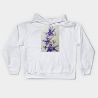 Aquilegia columbine blue watercolour painting Kids Hoodie